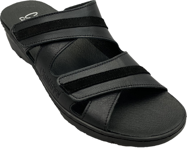 Damsandaler med urtaggar innersula i skinn Cinnamon svart-TOFFELSHOPPEN.SE